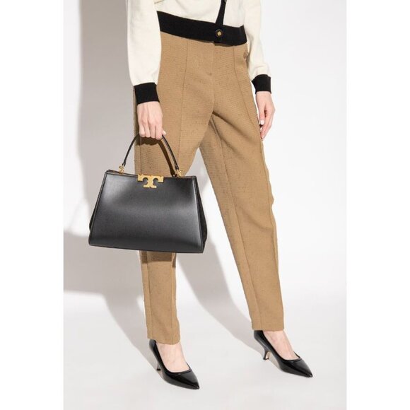 Tory Burch Women's Eleanor Leather Suede Satchel Handbag Black OS - Picture 2 of 12